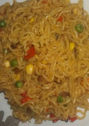 A picture of Noodles Jollof.