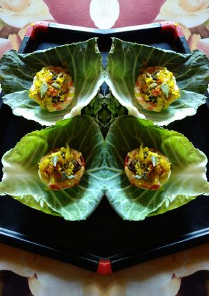 A picture of Cabbage filled potato basket sabji.