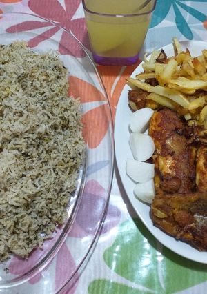 عکسی از دستور سبزی پلو و ماهی سالمون 🌸🌸