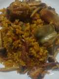Arroz con secreto, setas y alcachofa