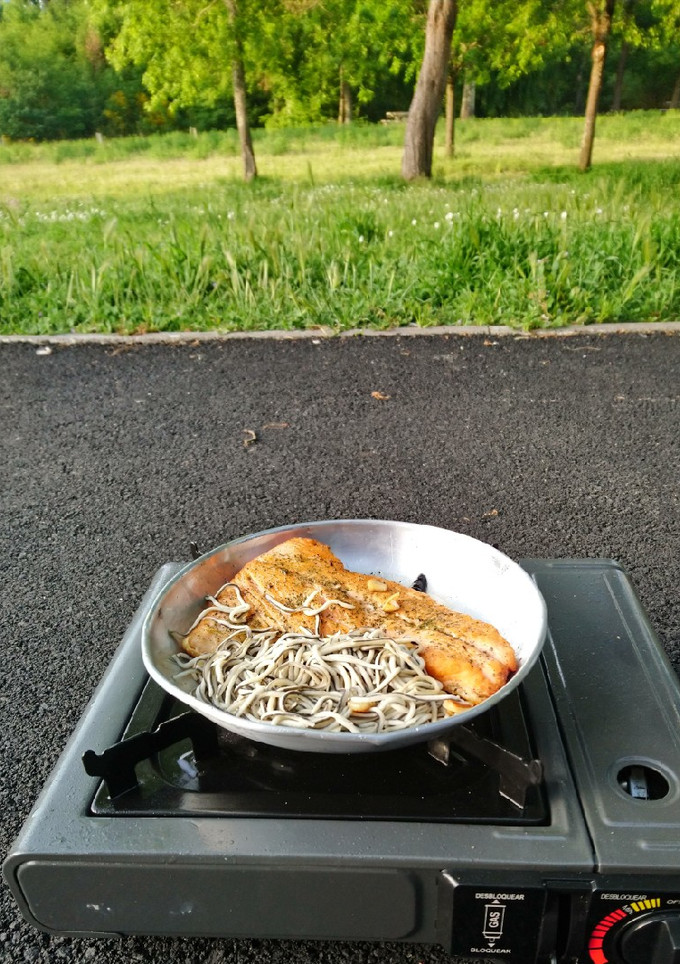 Una foto de Salmón con gulas
