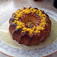 A picture of Portuguese Orange Cake with syrup.