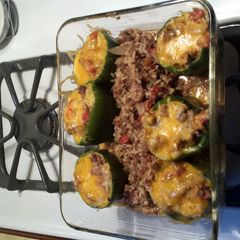 A picture of spicy southern stuffed bell peppers.