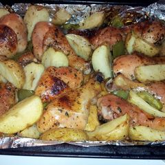 A picture of Slow Baked Lemon/Garlic Pepper Chicken and Potatoes.