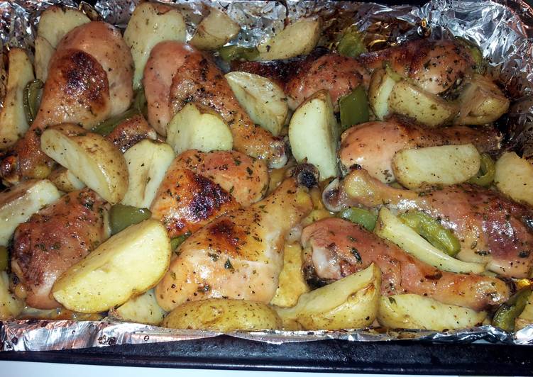 Steps to Make Quick Slow Baked Lemon/Garlic Pepper Chicken and Potatoes