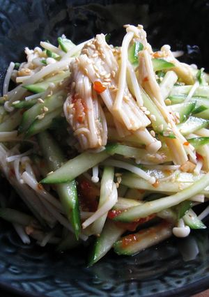 A picture of Spicy Enoki & Cucumber Salad.