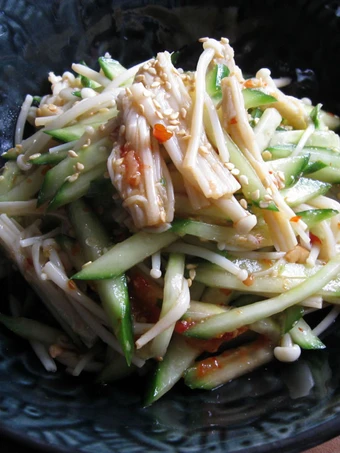 Easy Steps to Prepare Recipe Spicy Enoki &amp; Cucumber Salad that is So Delicious, Tasty}