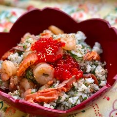 A picture of Mixed Sushi Rice with Green Vegetables.