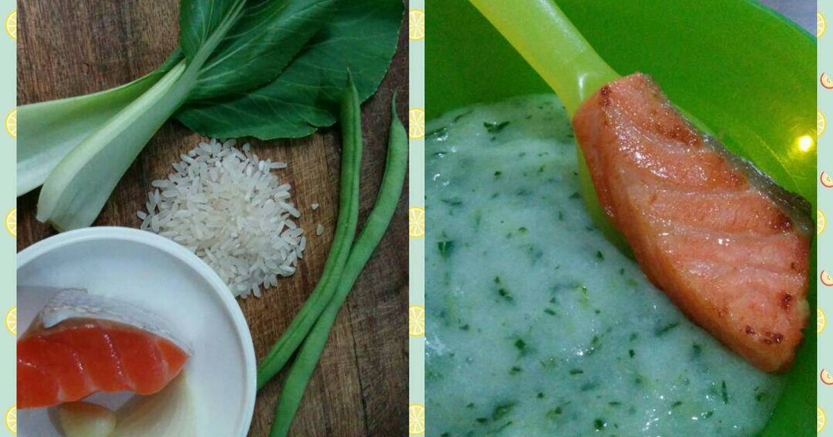 Resep Mpasi 7m Bubur Nasi Cah Pokcis And Steak Salmon Oleh Yanida