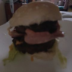 A picture of My Double, Bacon & Cheese Burger on a soft Bun 😋.