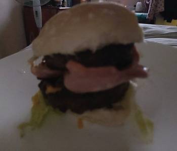 Unique Cuisine My Double Bacon  Cheese Burger on a soft Bun  Delicious Nutritious