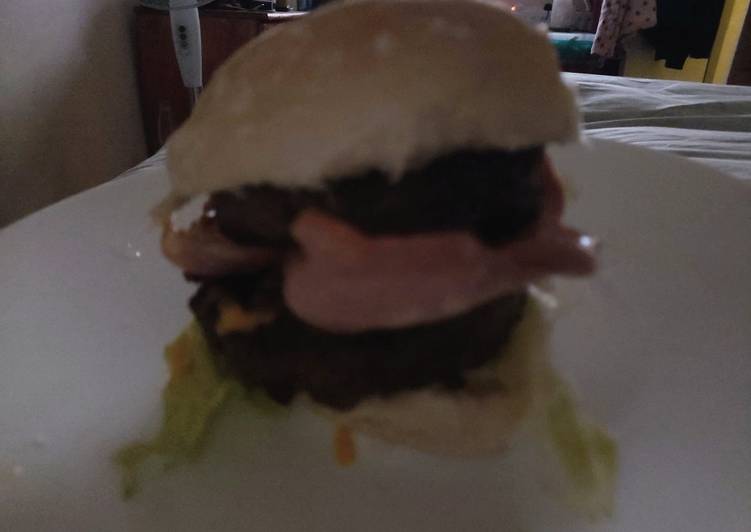 My Double, Bacon &amp; Cheese Burger on a soft Bun 😋