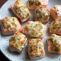 A picture of Baked Salmon with Dill & Parmesan Mayo Sauce.