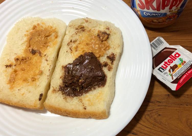 Roti tawar dengan selai cokelat dan kacang