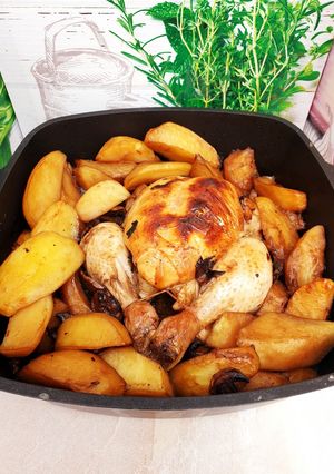 A picture of Roast Chicken and Woodfire-Roasted Potatoes.