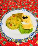 Arroz Verde con Gallina y papa a la Huancaína!