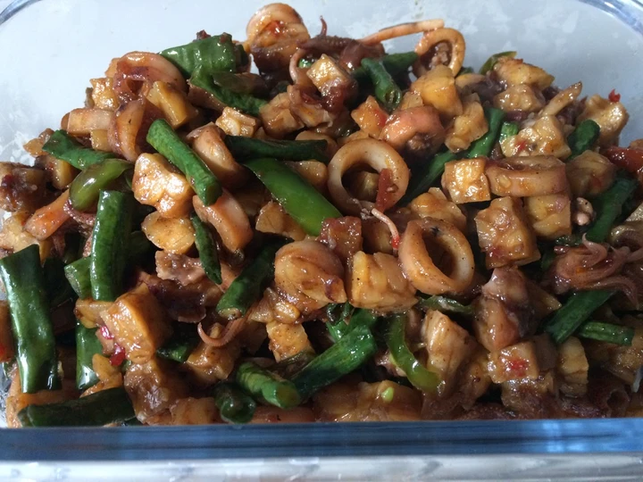 Cara Sederhana Membikin Resep  Oseng cumi asin kacang panjang dan tempe yang Enak, Lezat