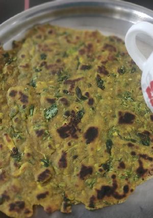 A picture of Palak MEethi green garlic paratha.