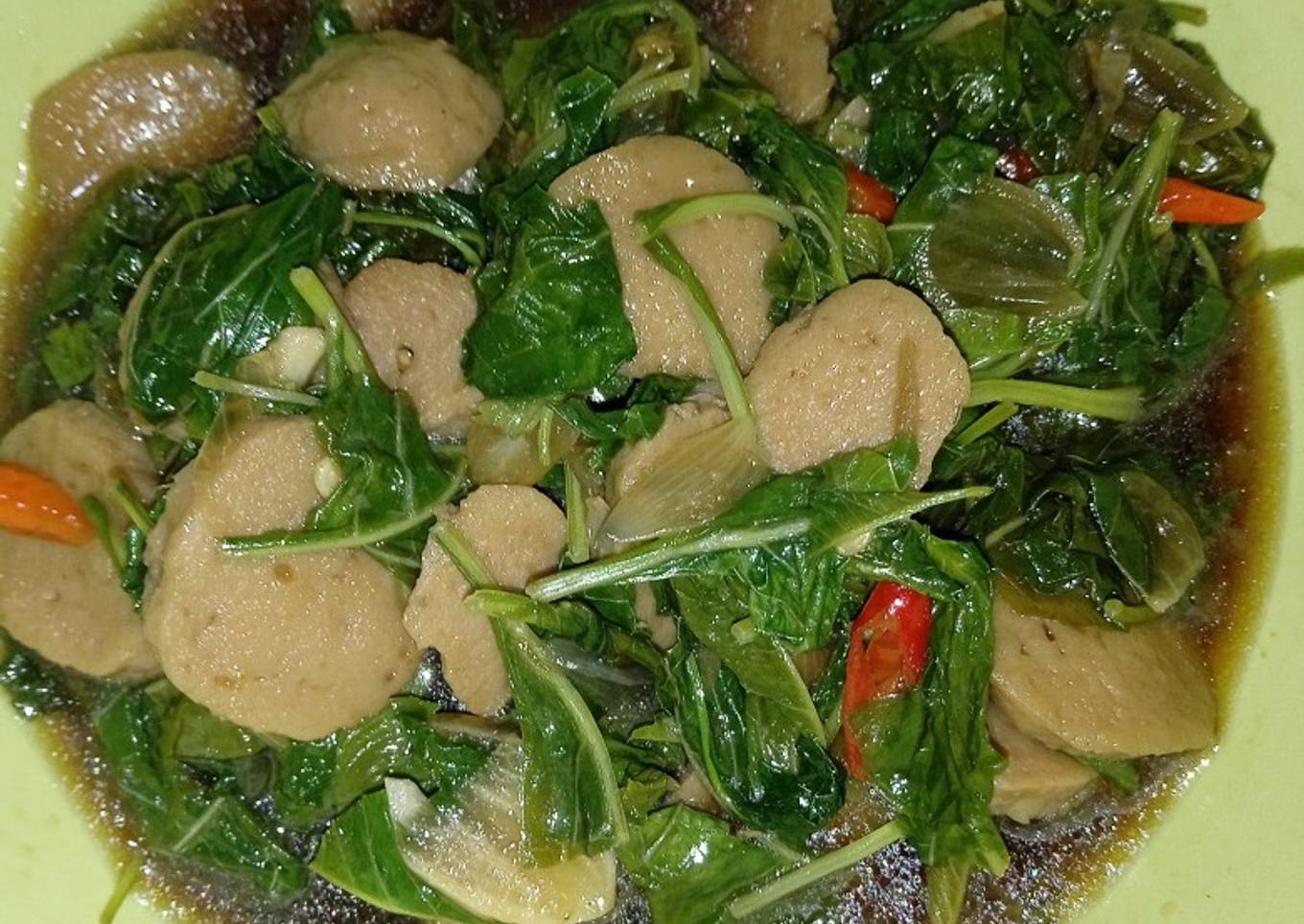 Tumis Bayam Bakso
