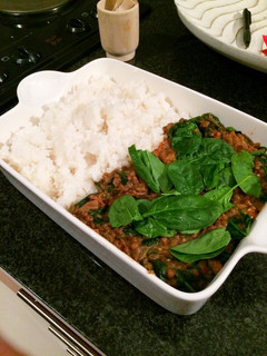 A picture of Coconut, lentil and spinach curry (Vegan).