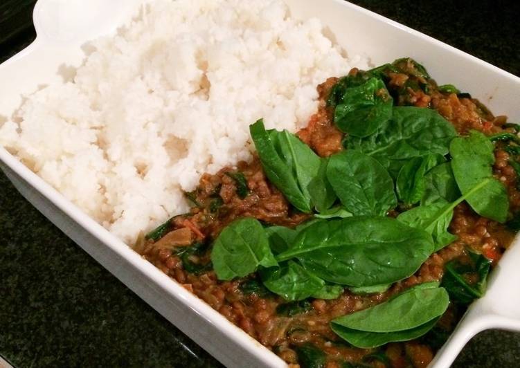 Tasty And Delicious of Coconut, lentil and spinach curry (Vegan)