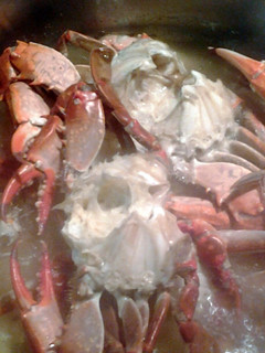 A picture of blue crabs boiled.