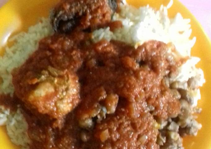 Rice, beans, stew with chicken and fish Recipe