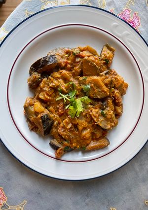 A picture of Eggplant -seedless and potato Korma.