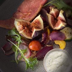 A picture of Figs and Mediterranean Vegetables with Blue Cheese Dressing.