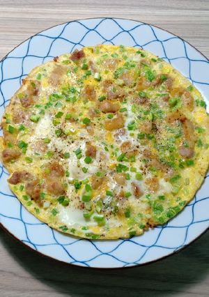 Hình của món Trứng chiên thịt ba chỉ.
