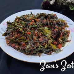 A picture of Red and Green Amaranthus Bhaji.