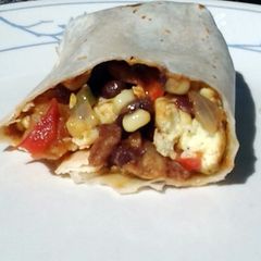 A picture of the best vegetarian breakfast burrito you'll ever taste.