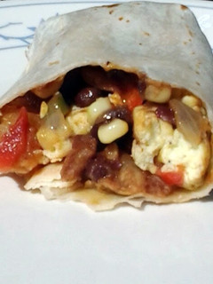 A picture of the best vegetarian breakfast burrito you'll ever taste.