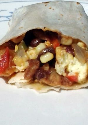 A picture of the best vegetarian breakfast burrito you'll ever taste.