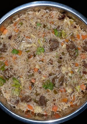 A picture of Mutton fried rice.