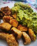 Ñoquis de Coliflor y Zapallo con Puré de Brócoli y verduras