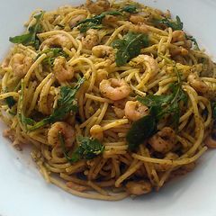 A picture of Vickys Simple Prawn & Pesto Pasta, GF DF EF SF NF.