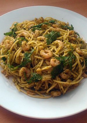A picture of Vickys Simple Prawn & Pesto Pasta, GF DF EF SF NF.