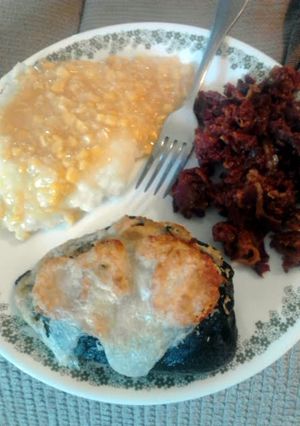 A picture of Garlic Mushroom Stuffed Poblano Peppers (meatless).