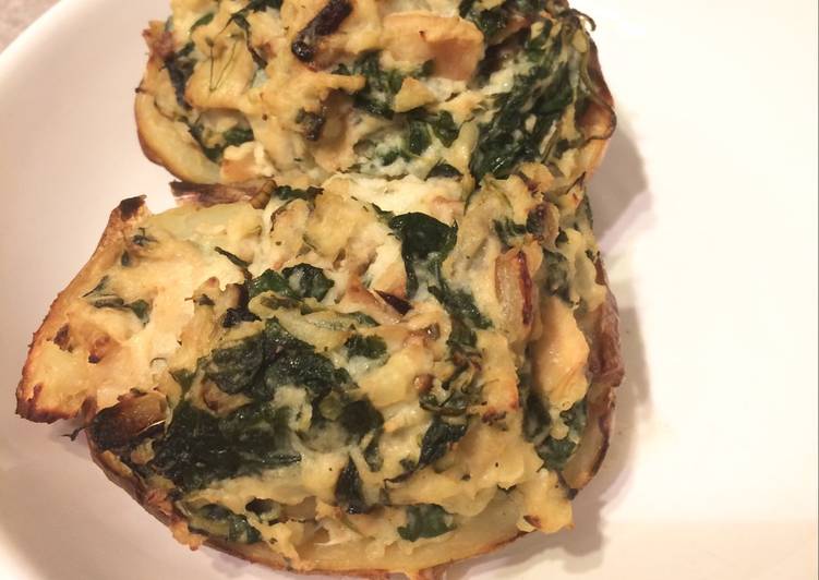 Steps to Make Favorite Twice Baked Potato with Spinach and Artichoke
