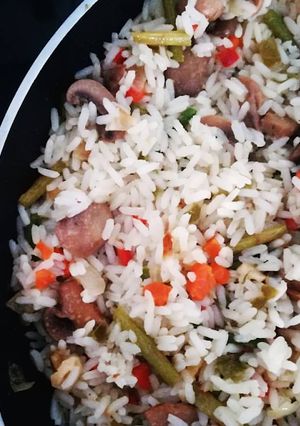 Una foto de Arroz con espárragos y champiñones