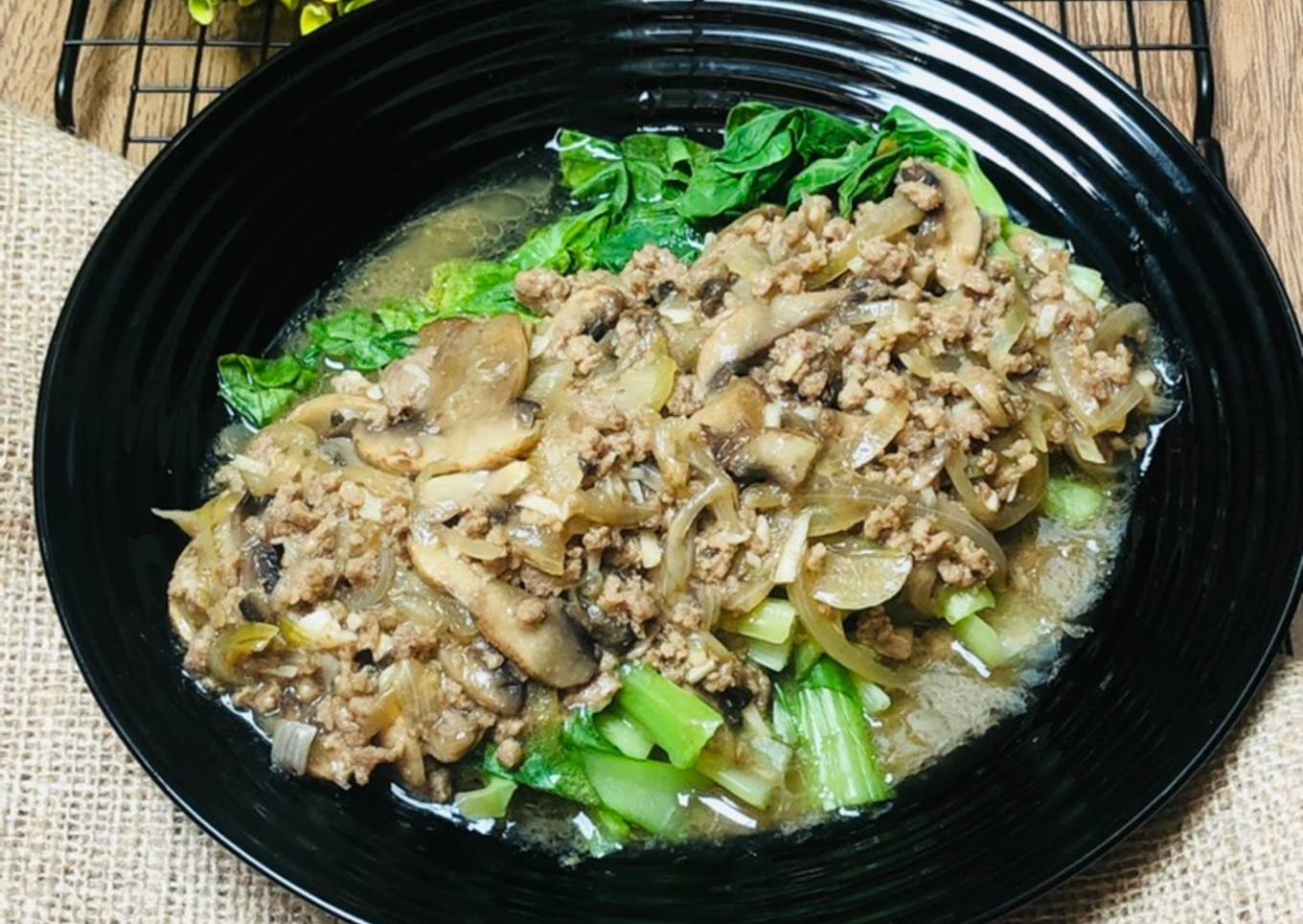 POKCOY JAMUR DAGING SAPI tumis saus tiram