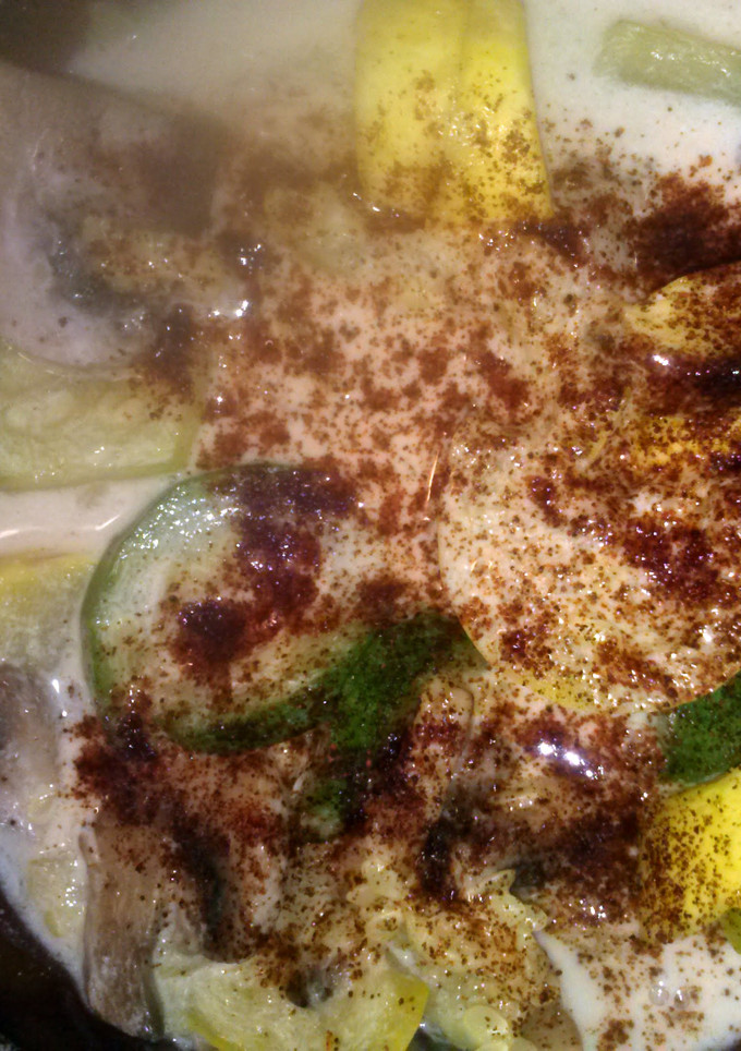 A picture of Squash and Mushroom with Sour Cream.