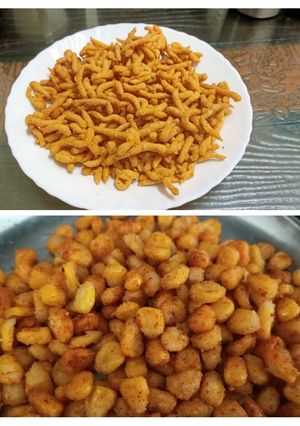 A picture of Besan Sev and salty masala corn.