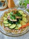 Chilled Soba with Zucchini and Canned Mackerel