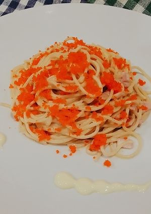 รูปของ 2019 อาหารนานาชาติ 40. Spaghetti cream sauce with eggs shrimp