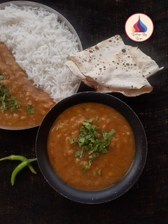 A picture of Panchmel Dal with steamed rice.