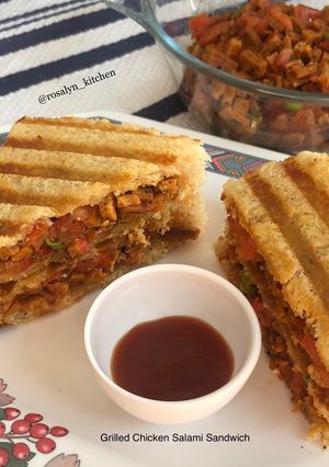 A picture of Grilled Chicken Salami Sandwich.