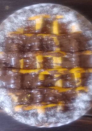 Una foto de Pasta flora de batata y chocolate 🍫🫕