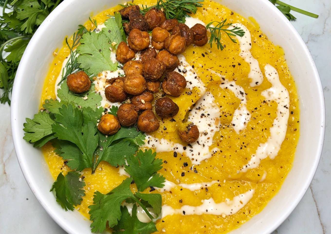 Crema de calabaza y pollo